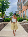 BELTED WIDE- LEG BERMUDA SHORTS