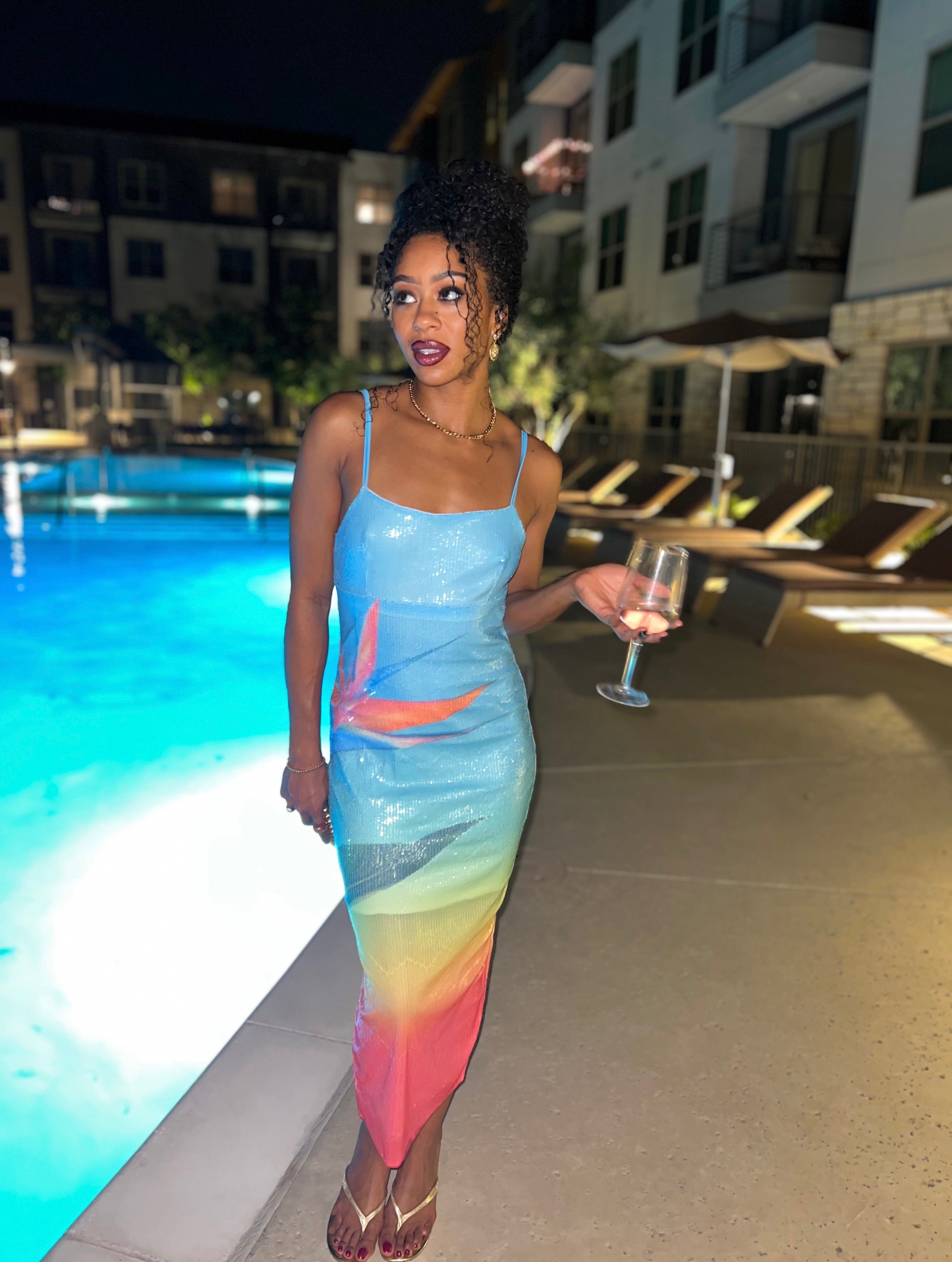 Sequin Tropical Vibes Cocktail Dress